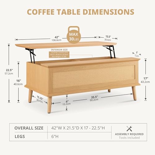 INK+IVY Teagan Lift-Top Rattan Coffee Table