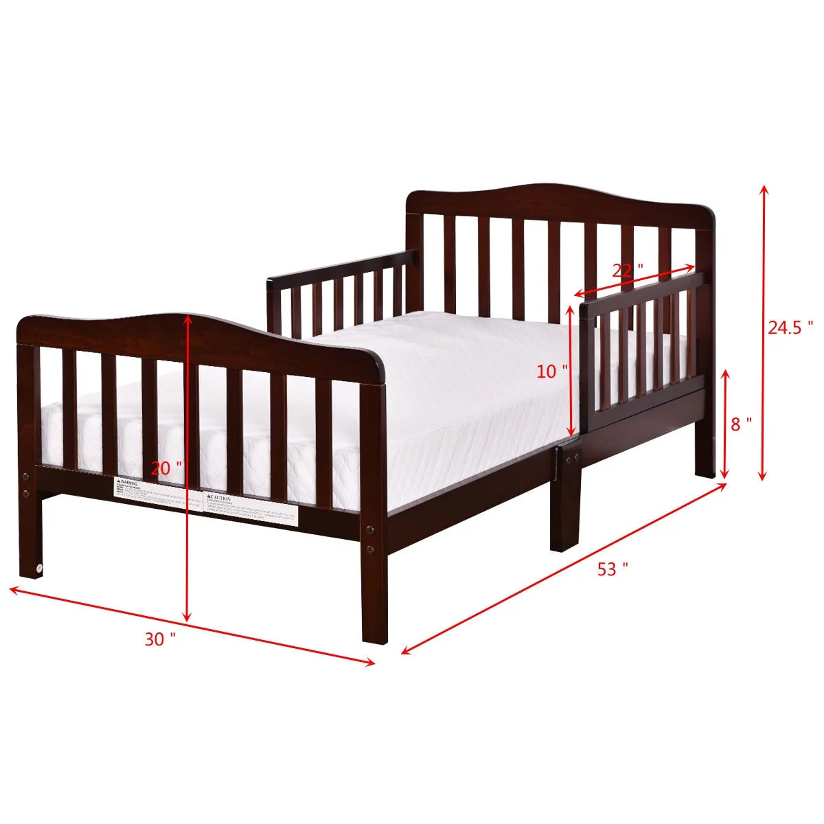 UBesGoo Toddler Bed, Wood Kids Bedframe Children Classic Sleeping Bedroom Furniture w/Safety Rail Fence (Cherry)