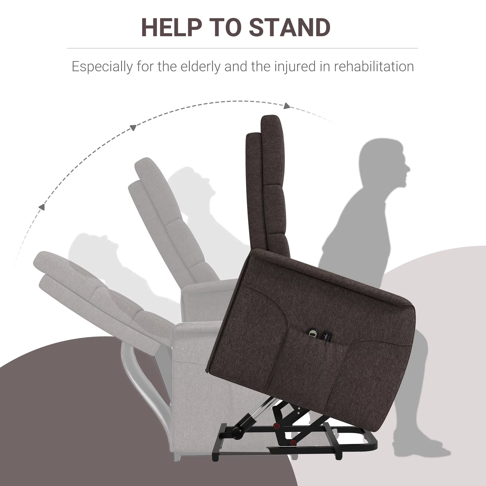 HOMCOM Power Lift Recliner Chair with Vibration Massage with Remote Control, Side Pockets, Brown