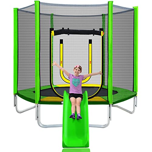Merax 7FT Kids Trampoline with Safety Enclosure Net, Slide and Ladder, Easy Assembly Round Outdoor Recreational Trampoline