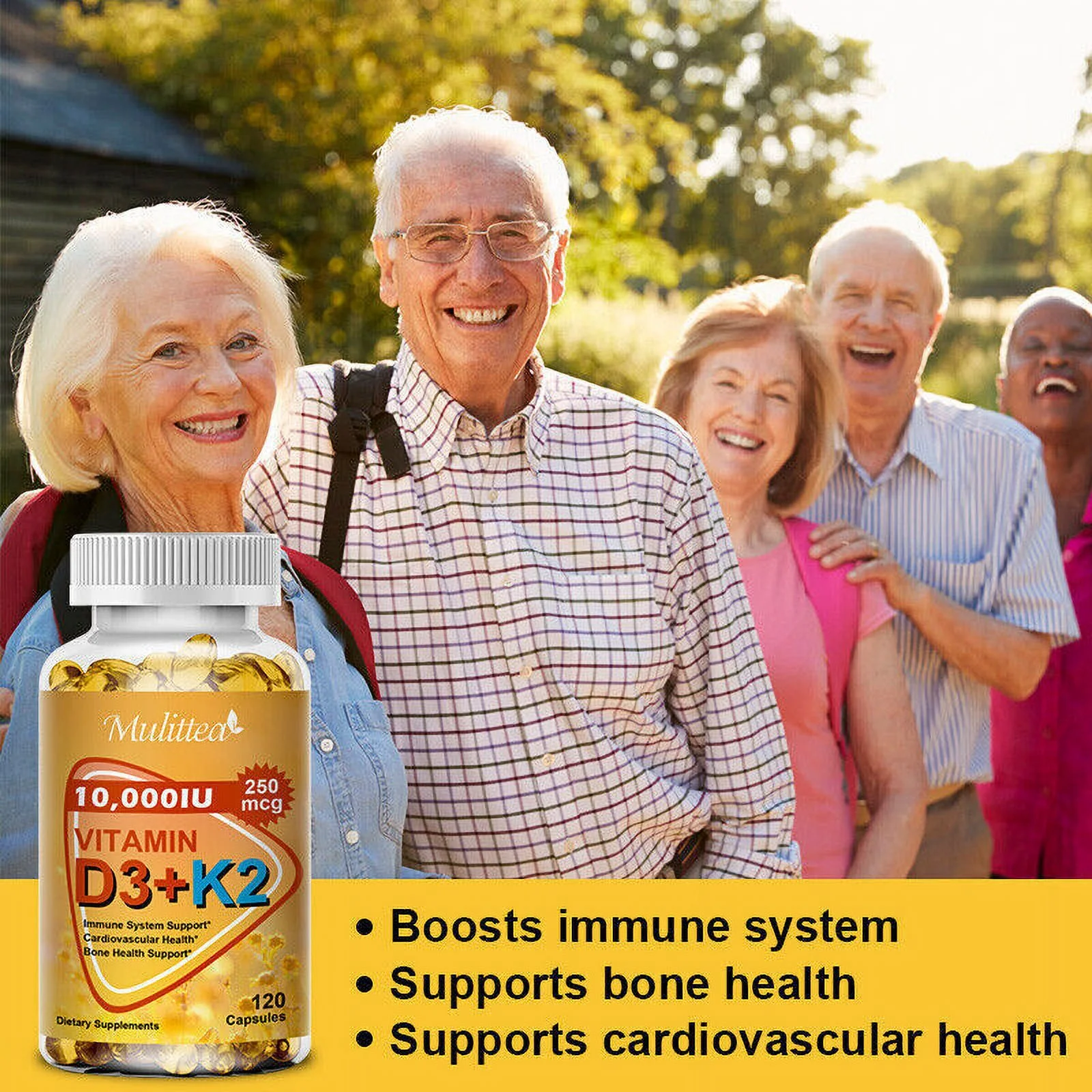 Vitamin K2 (MK7) with D3 10,000 IU Supplement, BioPerine Capsules, Immune Health 120 Capsules Each Pack of 2