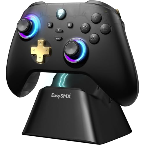 EasySMX D05 PC Controller - Enhanced Wireless Bluetooth Pro Controller with Charging Dock/Hall Sensor/RGB Lighting - No Stick Drift, No Dead Zone - Work for Windows PC, Android, Steam and Switch