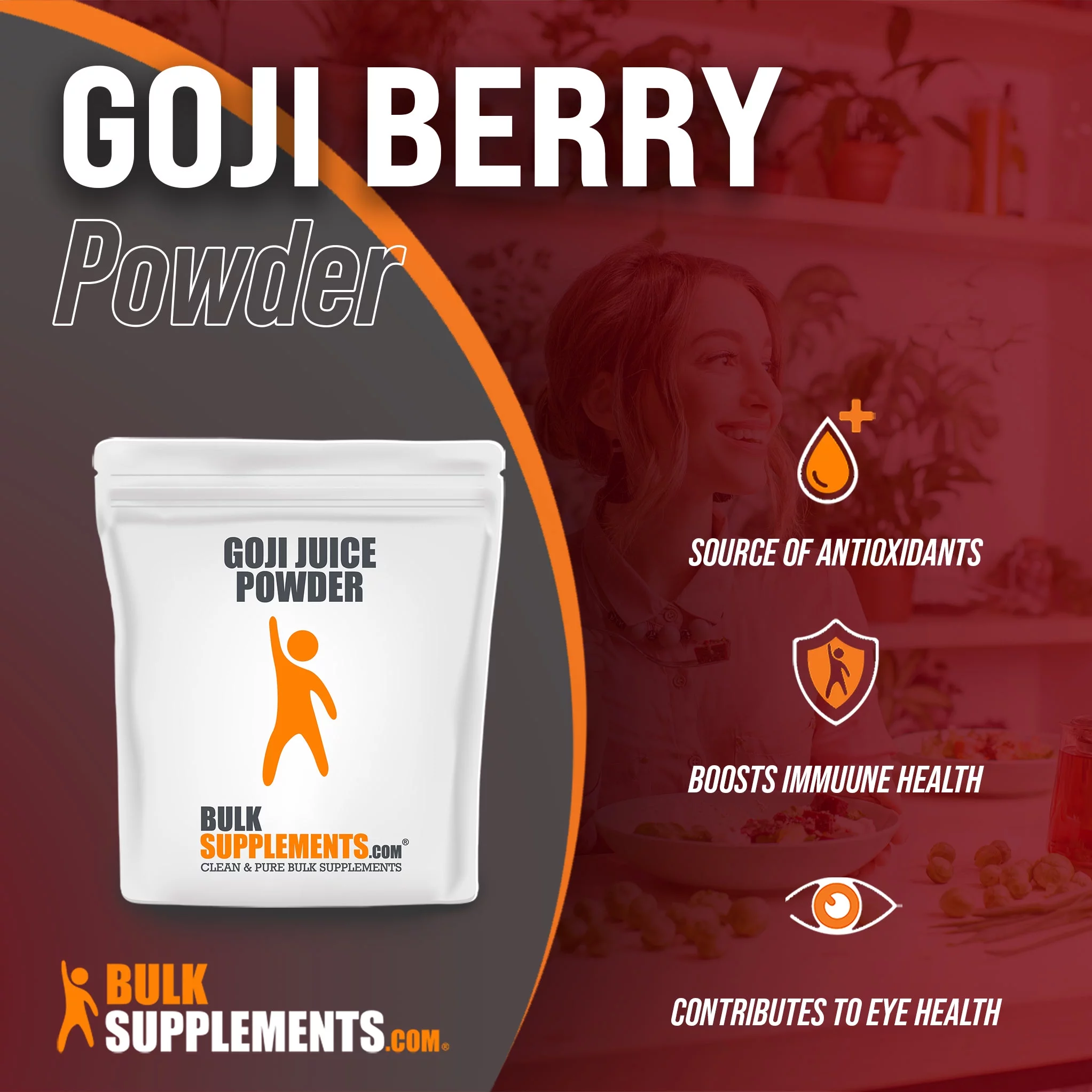BulkSupplements.com Goji Powder, Goji Berry Powder, Lycium Chinesis Powder, Antioxidant Supplement (1 Kilogram - 2.2 lbs - 1000 Servings)