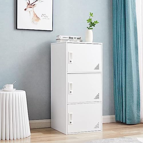 3 Door Metal Locker Steel Storage Cabinet, Office Storage Lockers for Employees, Vertical Metal Cabinets for Home,Office,School,Room Storage Organizer (White)
