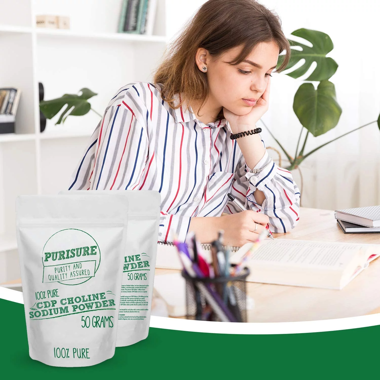 Purisure CDP Choline Powder, 50g, Brain Supplement, Reduces Mental Fatigue, 200 Uses