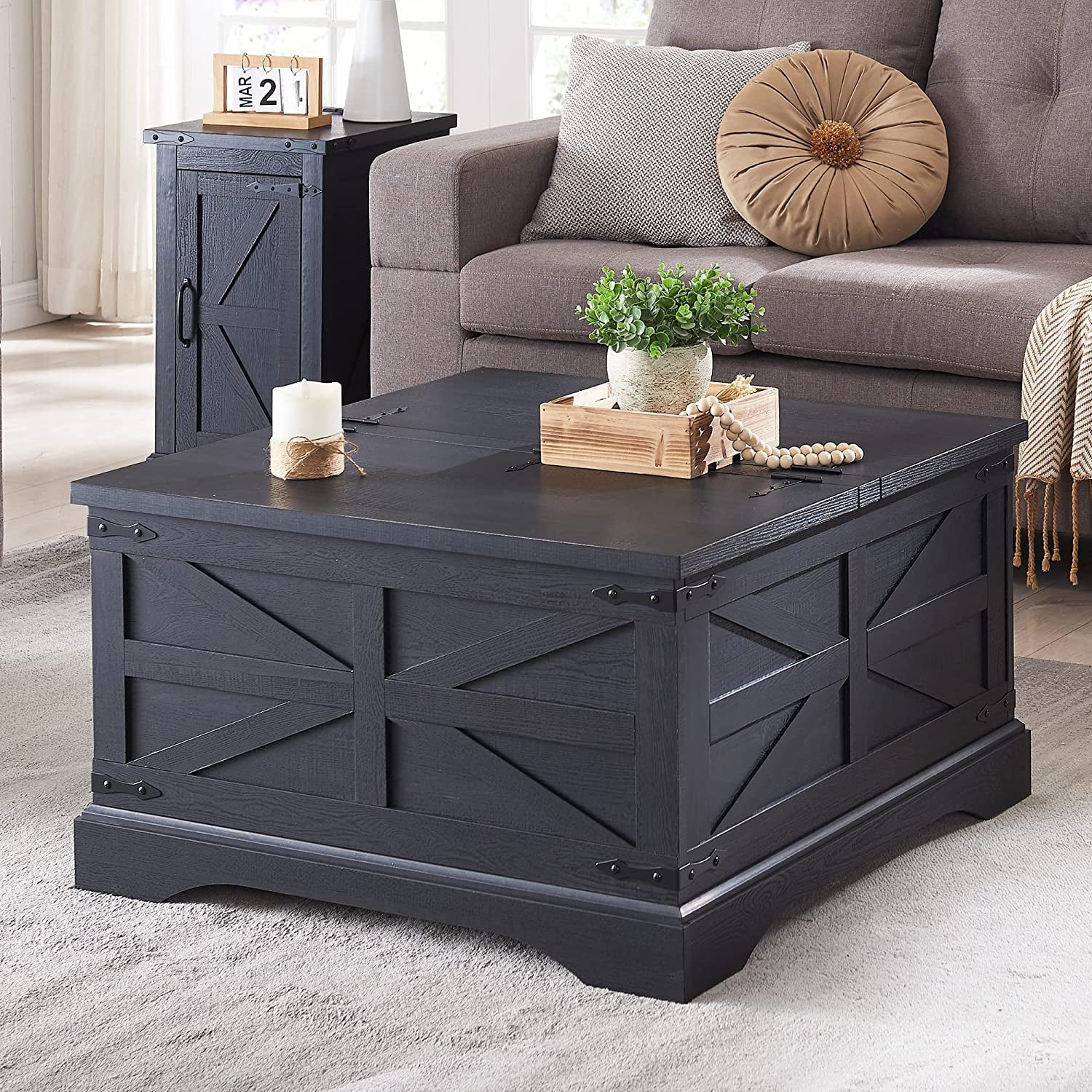 Farmhouse Coffee Table with Large Hidden Storage Compartment for Living Room,  Hinged Lift Top