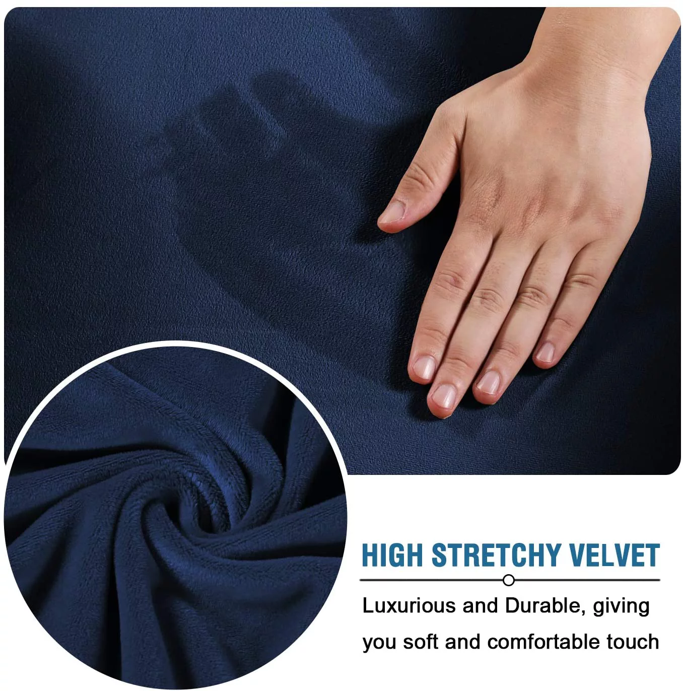 Enova Home Super Stretch Velvet Slip Resistant Stylish Wingback Chair Slipcover with Elastic Bottom (Dark Blue)