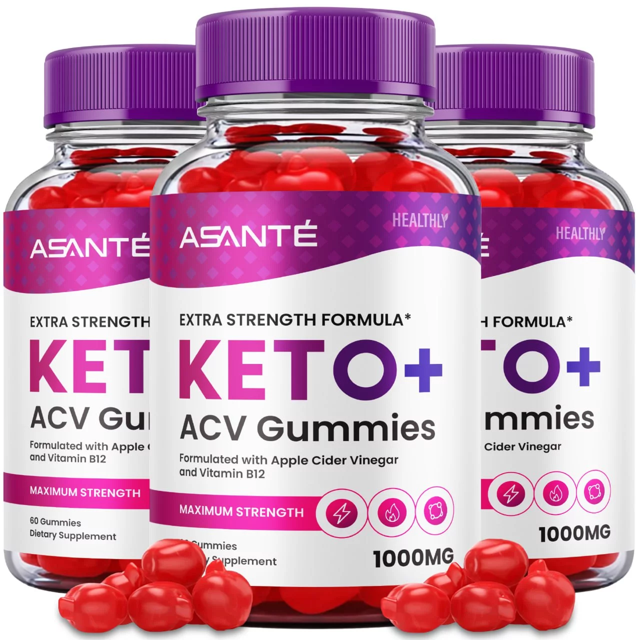 (3 Pack) Asante Keto ACV Gummies for Weight Loss Apple Cider Vinegar Vitamin B12 (180 Gummies)