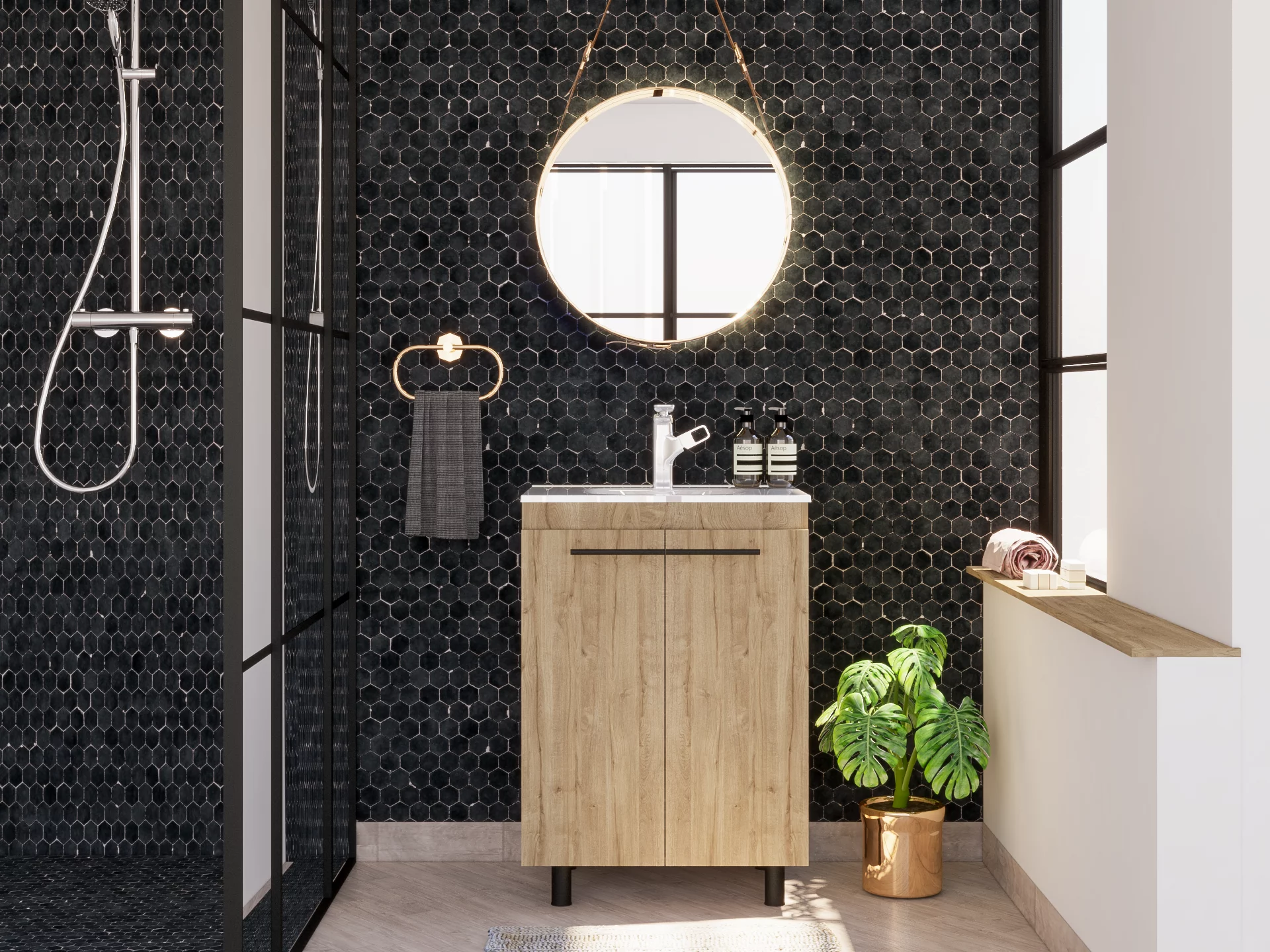 Depot Eshop, Dustin Free Standing Sink Cabinet, Bathroom Cabinet, Light Oak, Modern