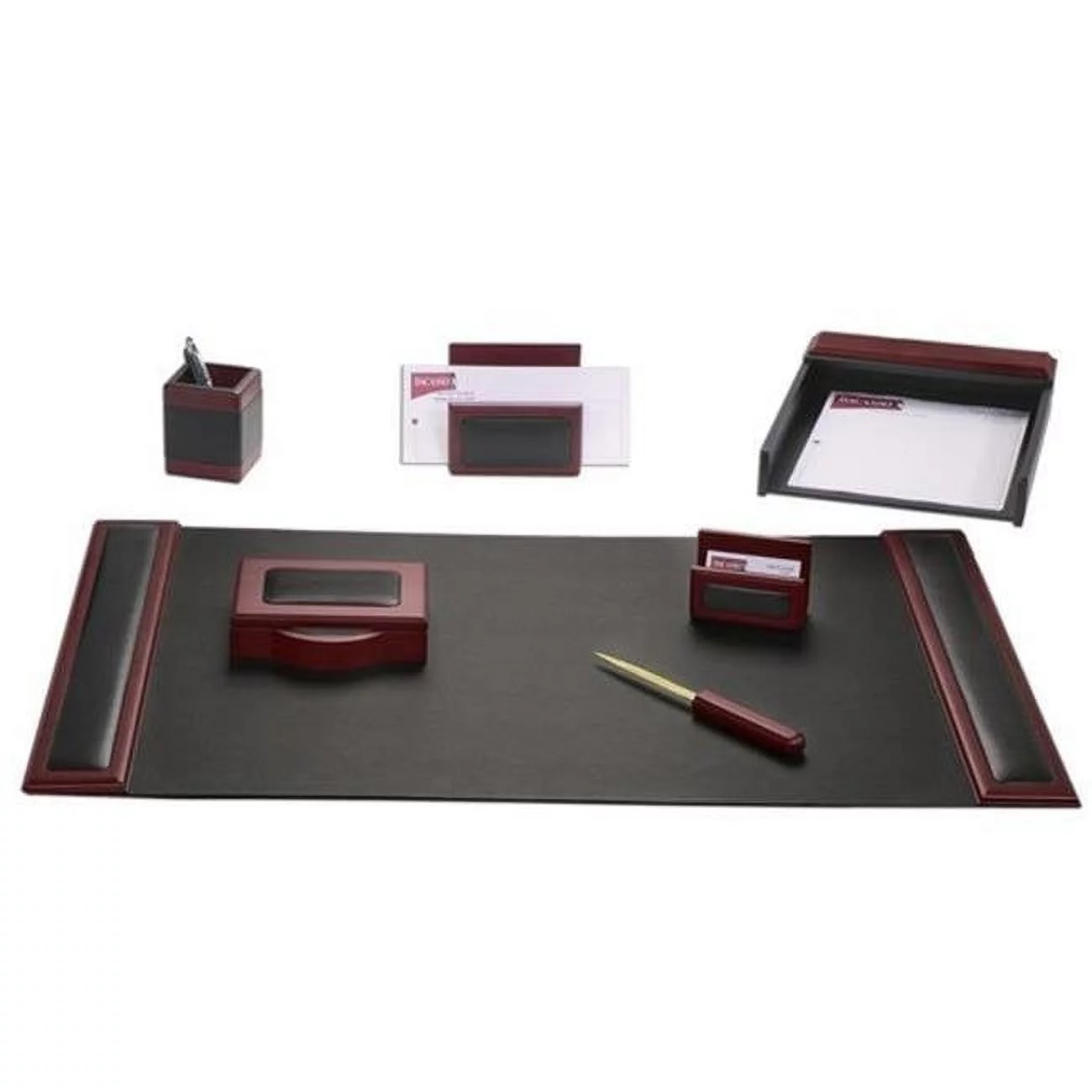 Rosewood & Leather 7-Piece Desk Set