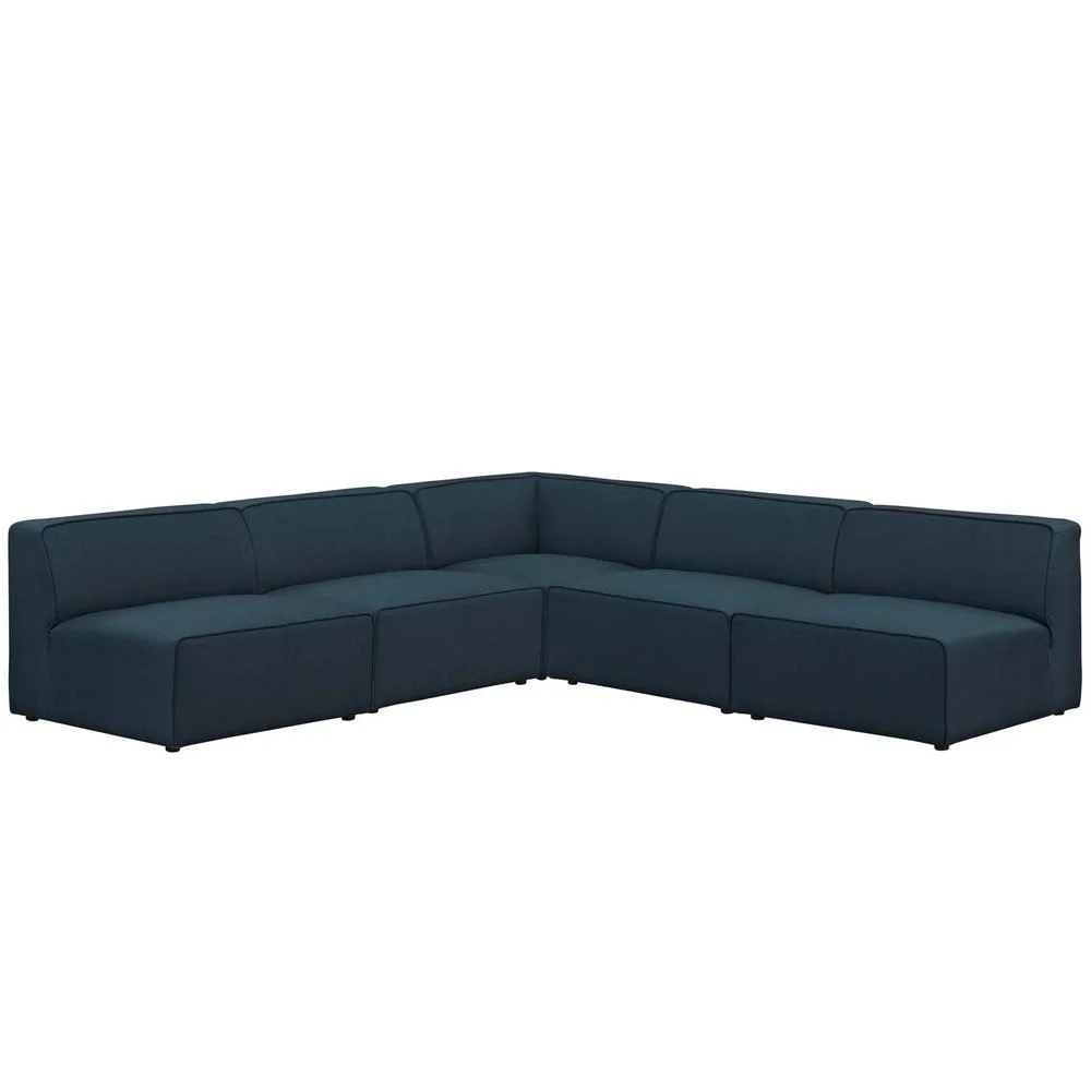 Modway Mingle 5 Piece Upholstered Fabric Armless Sectional Sofa Set in Blue