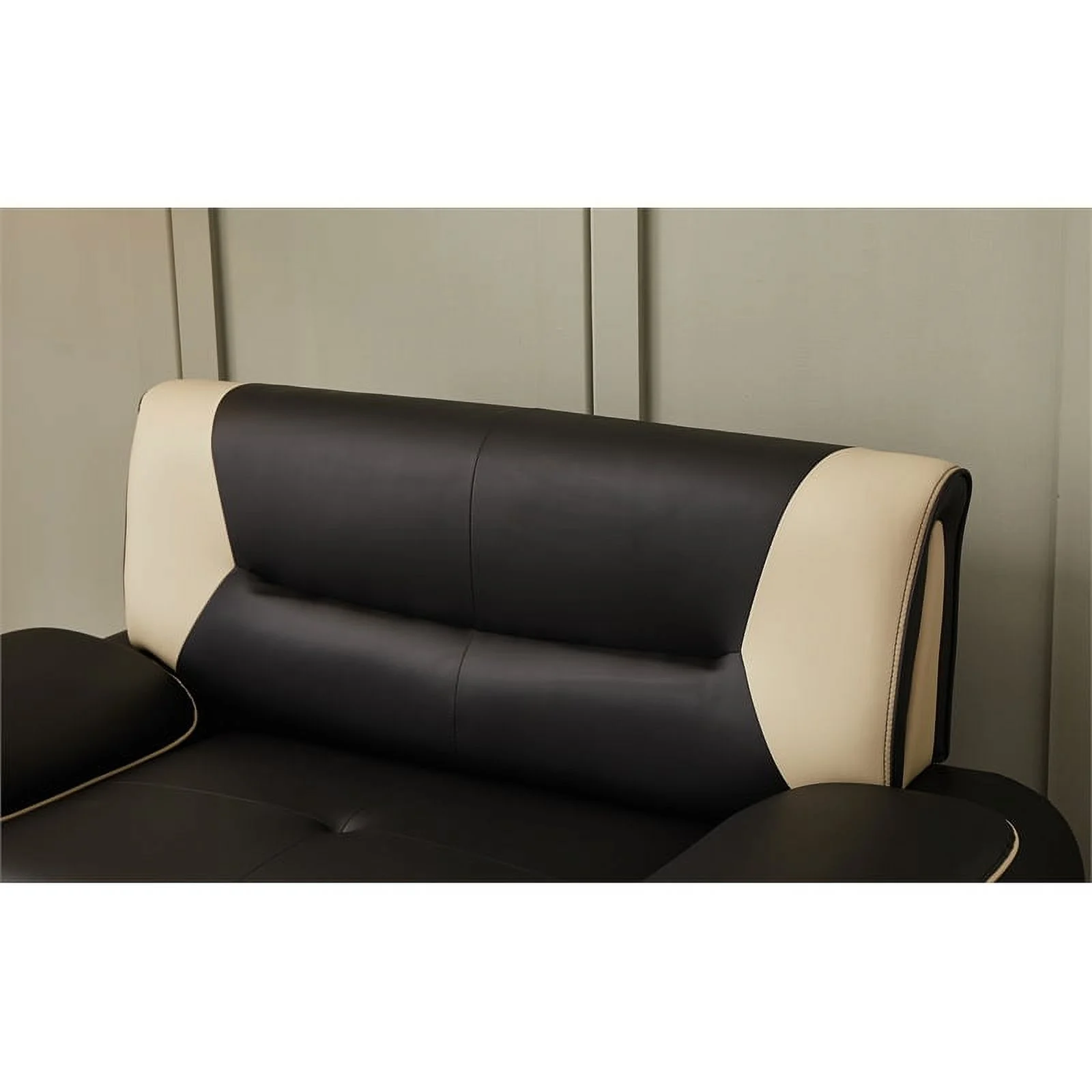 Home Square 2-Piece Set with Faux Leather Sofa and Loveseat in Black & Beige