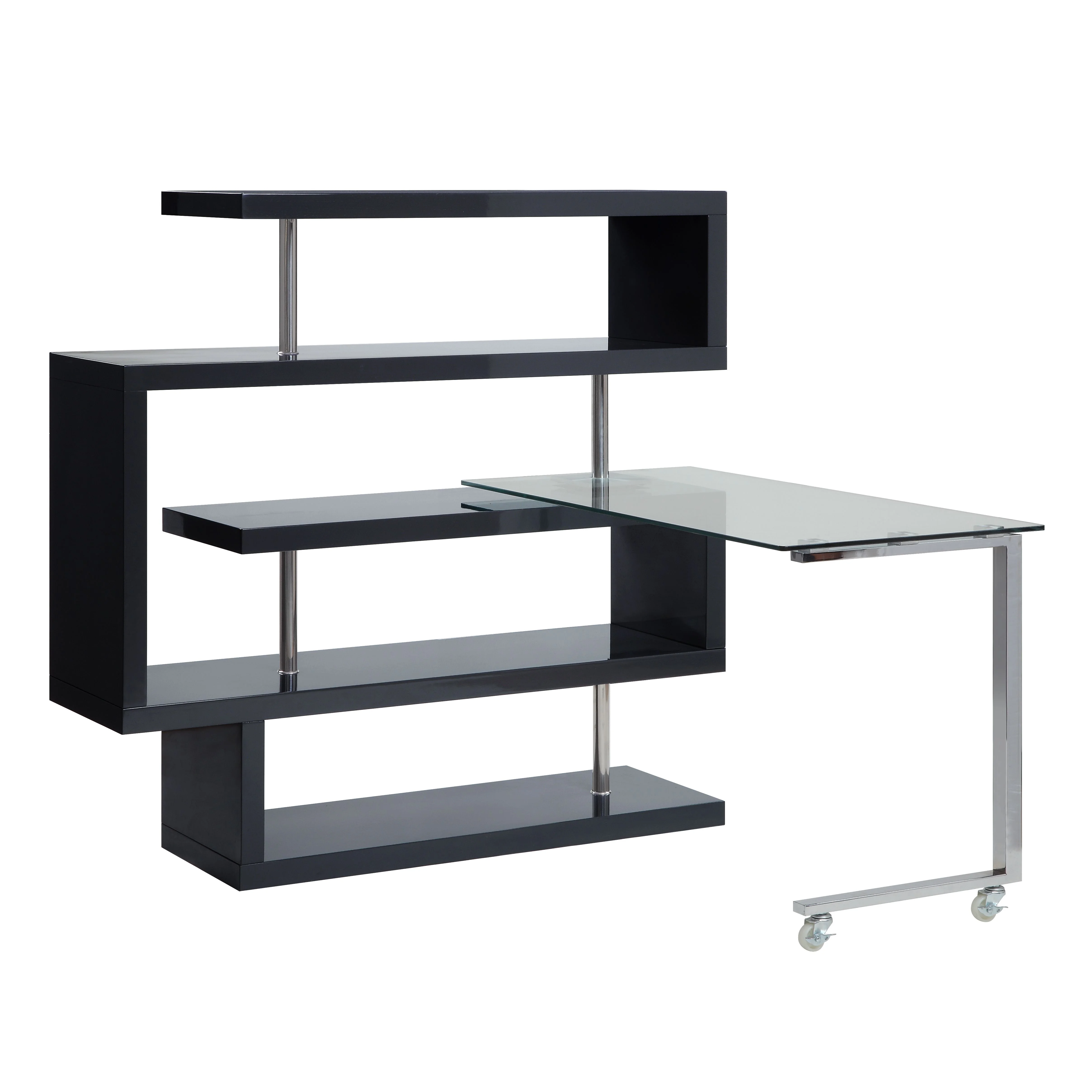 CoSoTower Writing Desk With Shelf, Clear Glass, Black & Chrome Finish 93177