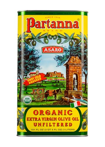 Partanna Organic Unfiltered Extra Virgin Olive Oil - Premium Organic Castelvetrano Oil Harvested in Sicily - Pure Authentic Italian - Monovarietal - Rich in Flavor and Tradition - 101oz (3 liter) Tin