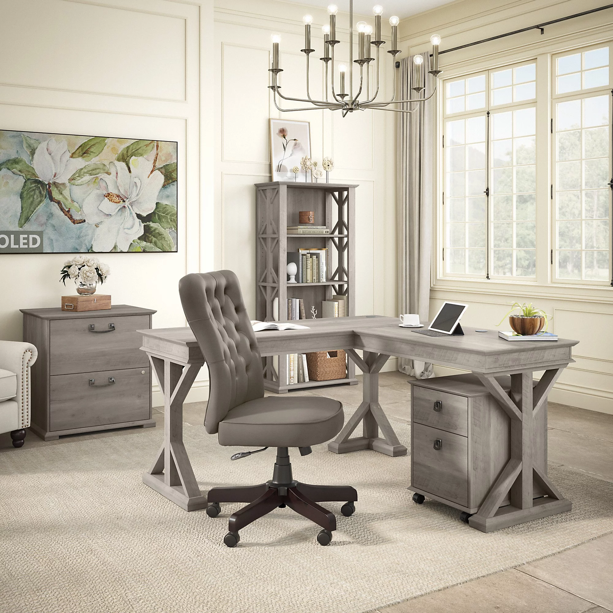 Bush Furniture Homestead Farmhouse Mobile Cabinet in Driftwood Gray