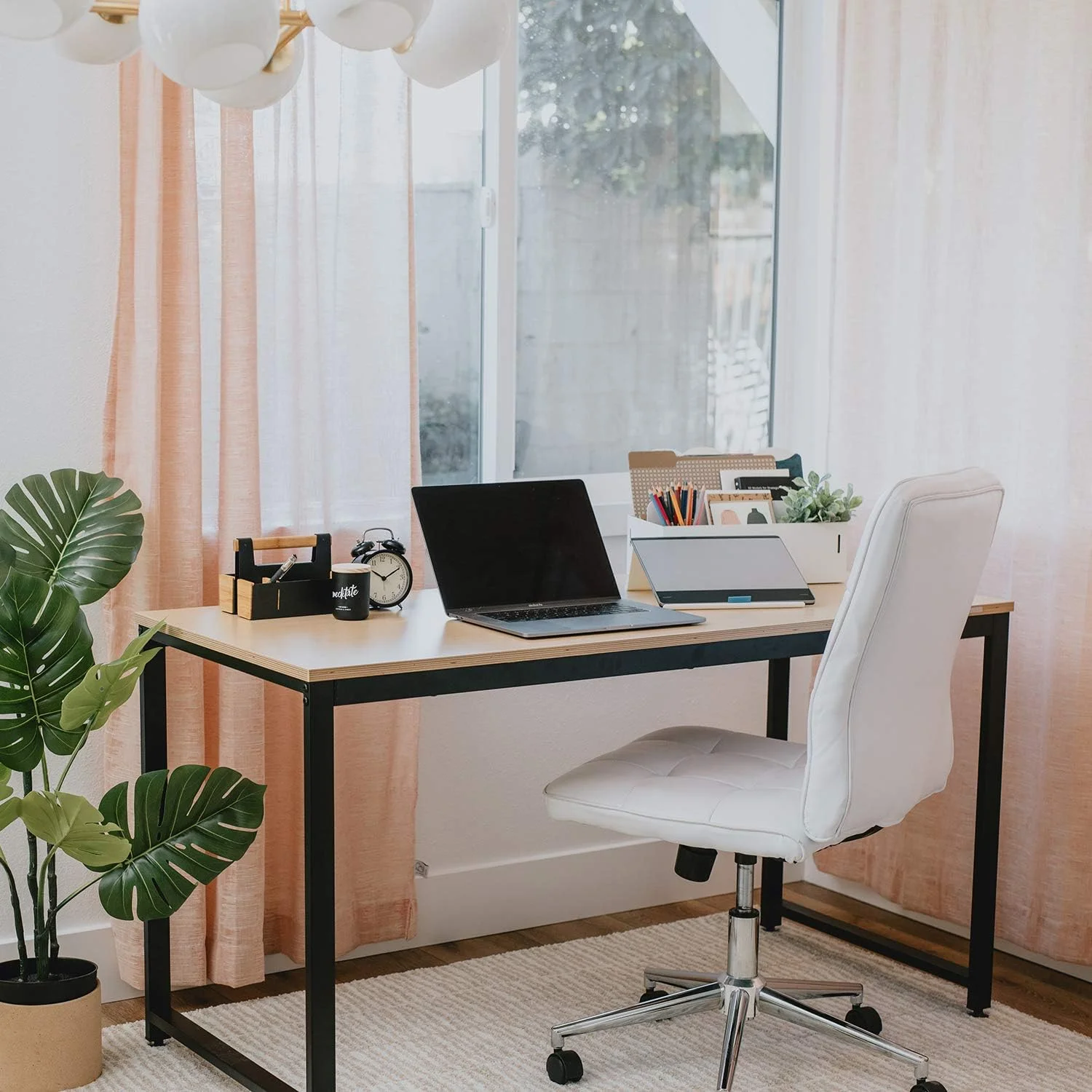 Computer Writing Desk Workstation Table Home Office Design For Video Gaming, Designers And Entrepreneurs, Large Desktop With Sturdy Metal Frame, Oak/Black