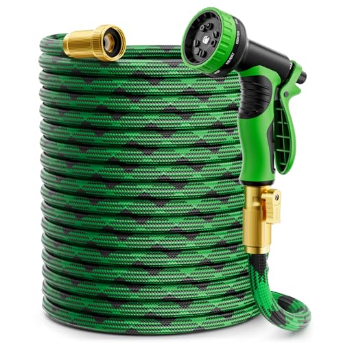 Garden Hose 100 ft, Non-Expandable Water Hose with 10 Function Nozzles, Portable, Kink-Free, Outdoor and Garden Flexible Hose Pipe for Car Wash, Yard, Camper, Lawn, Lightweight Long Hose
