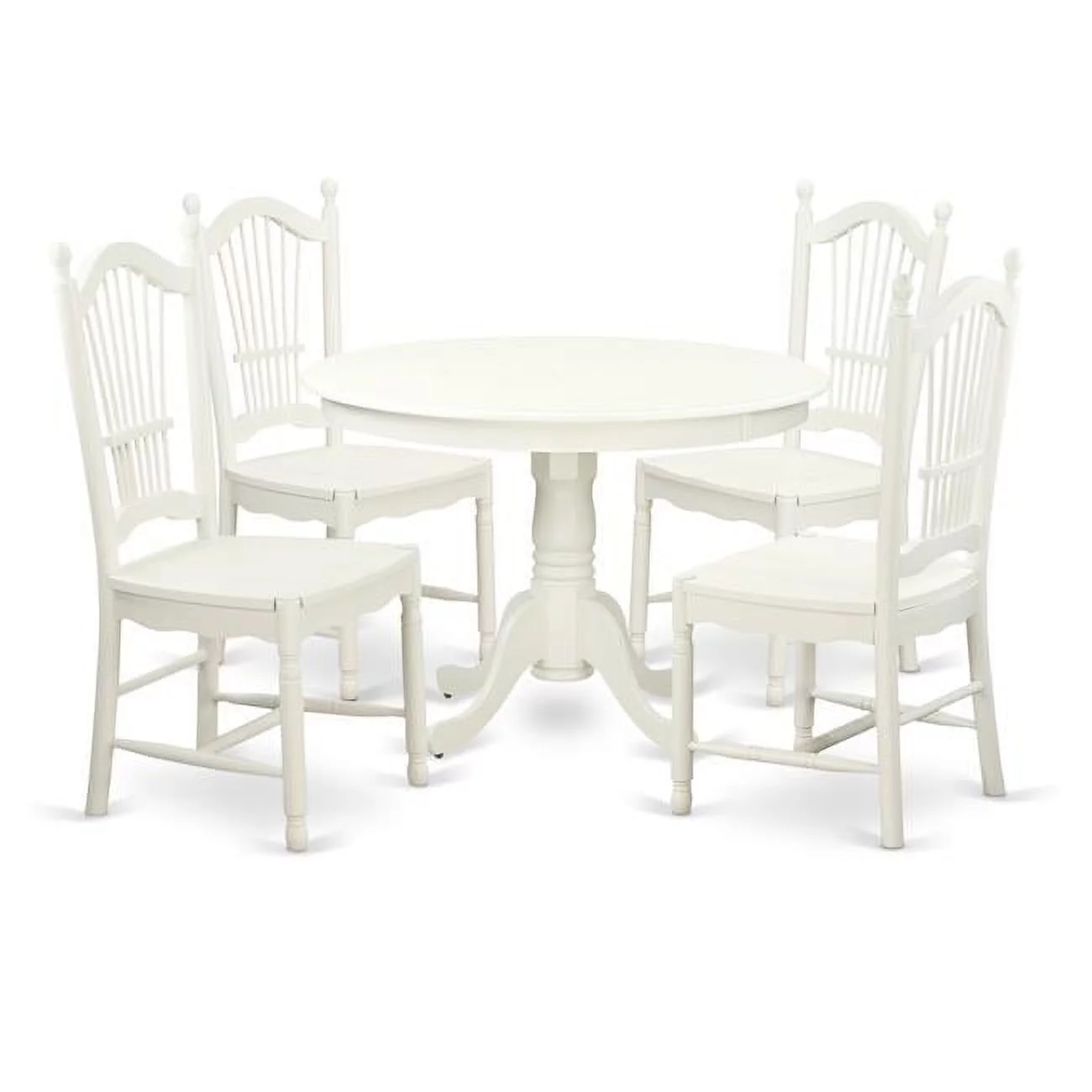 East West Furniture  Dining Set - One Round Table & 4 Chairs with Wood Seat - Linen White - 5 Piece - 42 in.