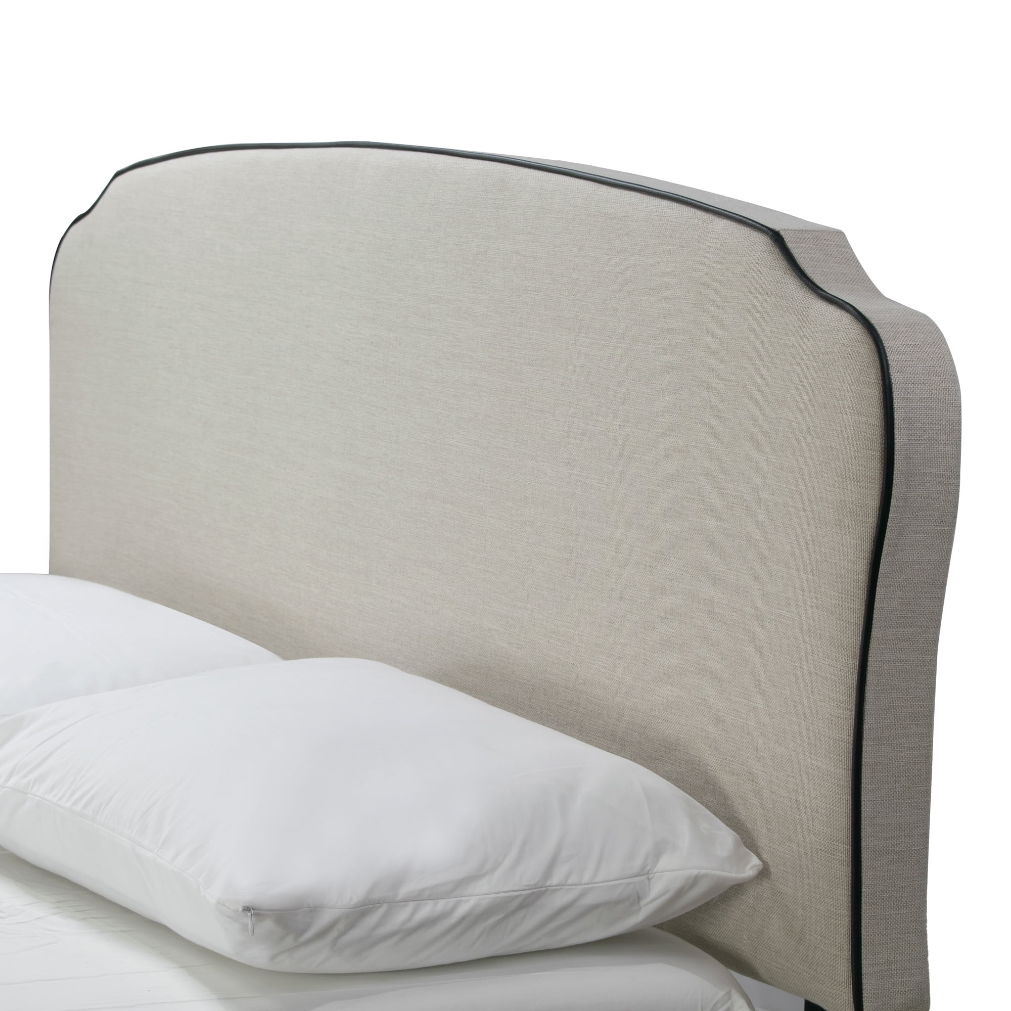 Glamour Home Aric Fabric Queen Bed with Contrasting Piping Accent in Beige