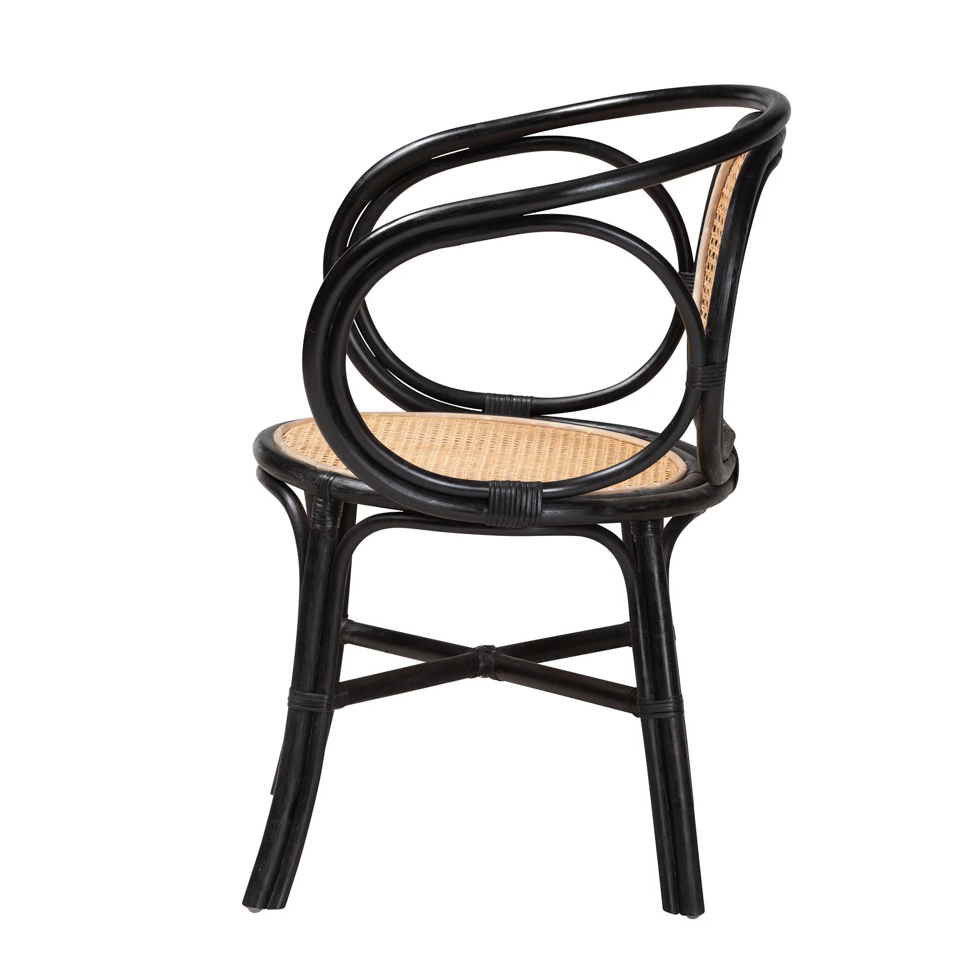 Baxton Studio Palesa Modern Bohemian Two-Tone Black and Natural Brown Rattan Dining Chair