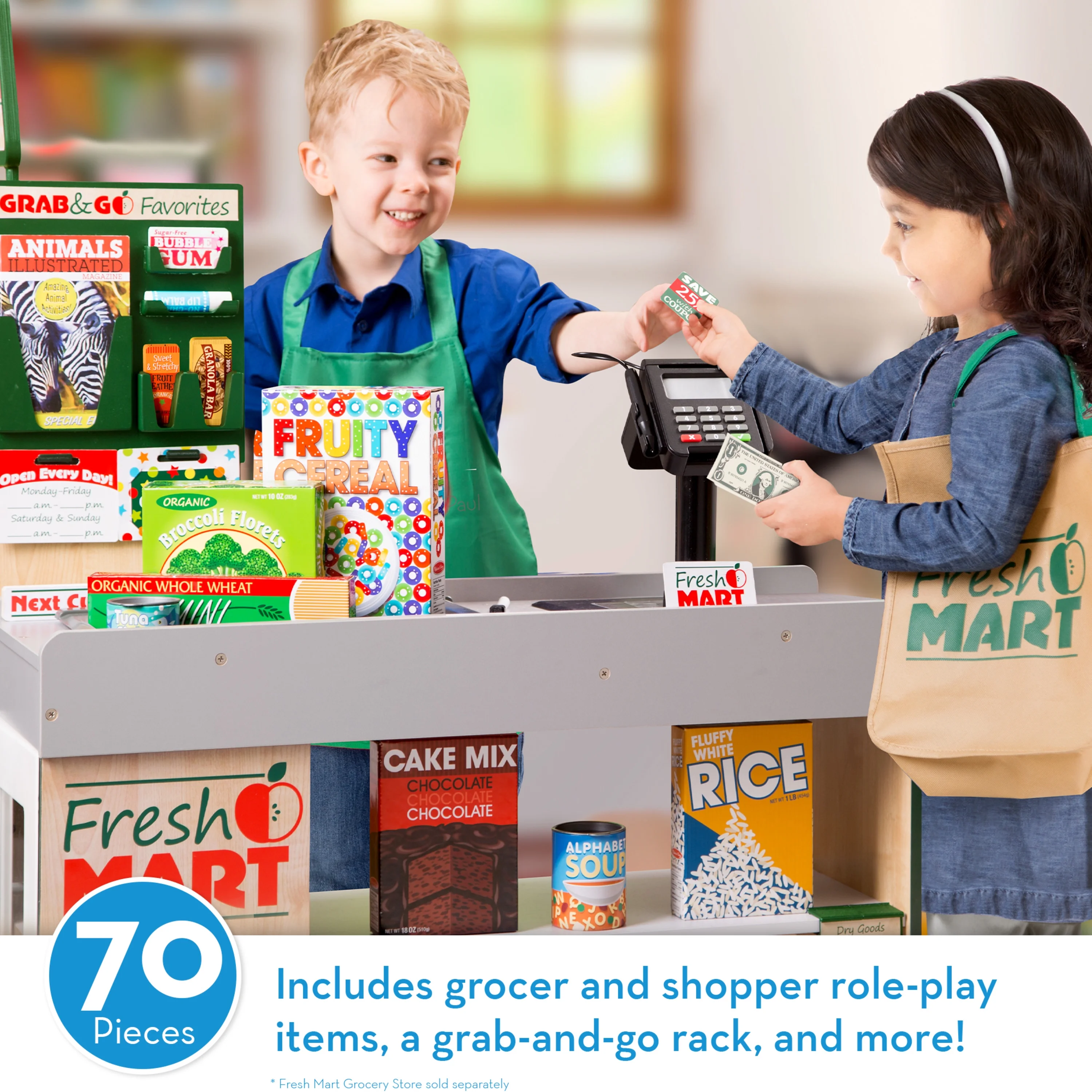 Melissa & Doug Fresh Mart Grocery Store Play Food and Role Play Companion Set