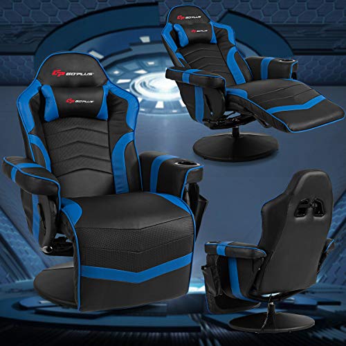 Goplus Massage Gaming Chair, Racing Style Gaming Recliner w/Adjustable Backrest and Footrest, Ergonomic High Back PU Leather Computer Office Chair Swivel Game Chair w/Cup Holder and Side Pouch
