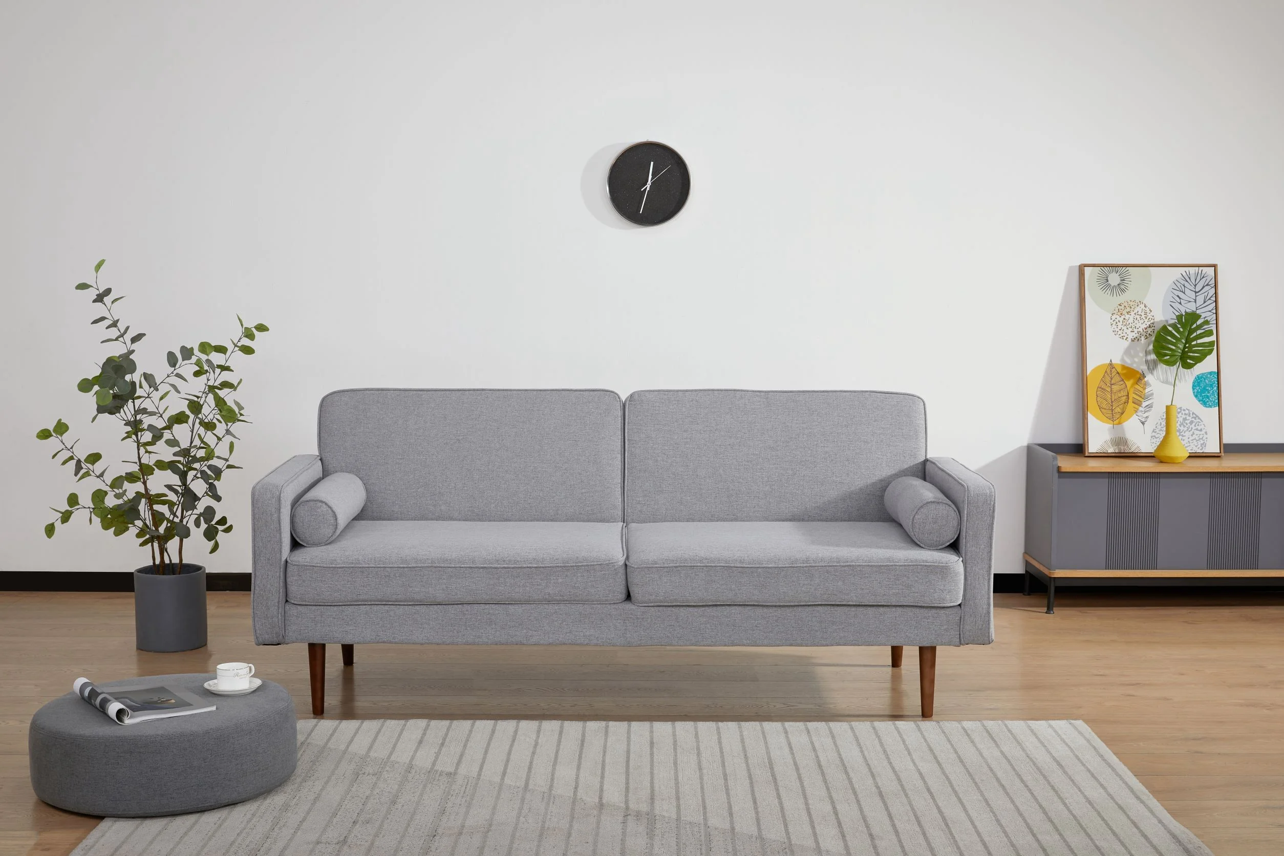 Artdeco Home Rolla Polyester Convertible Sofa, Light Gray