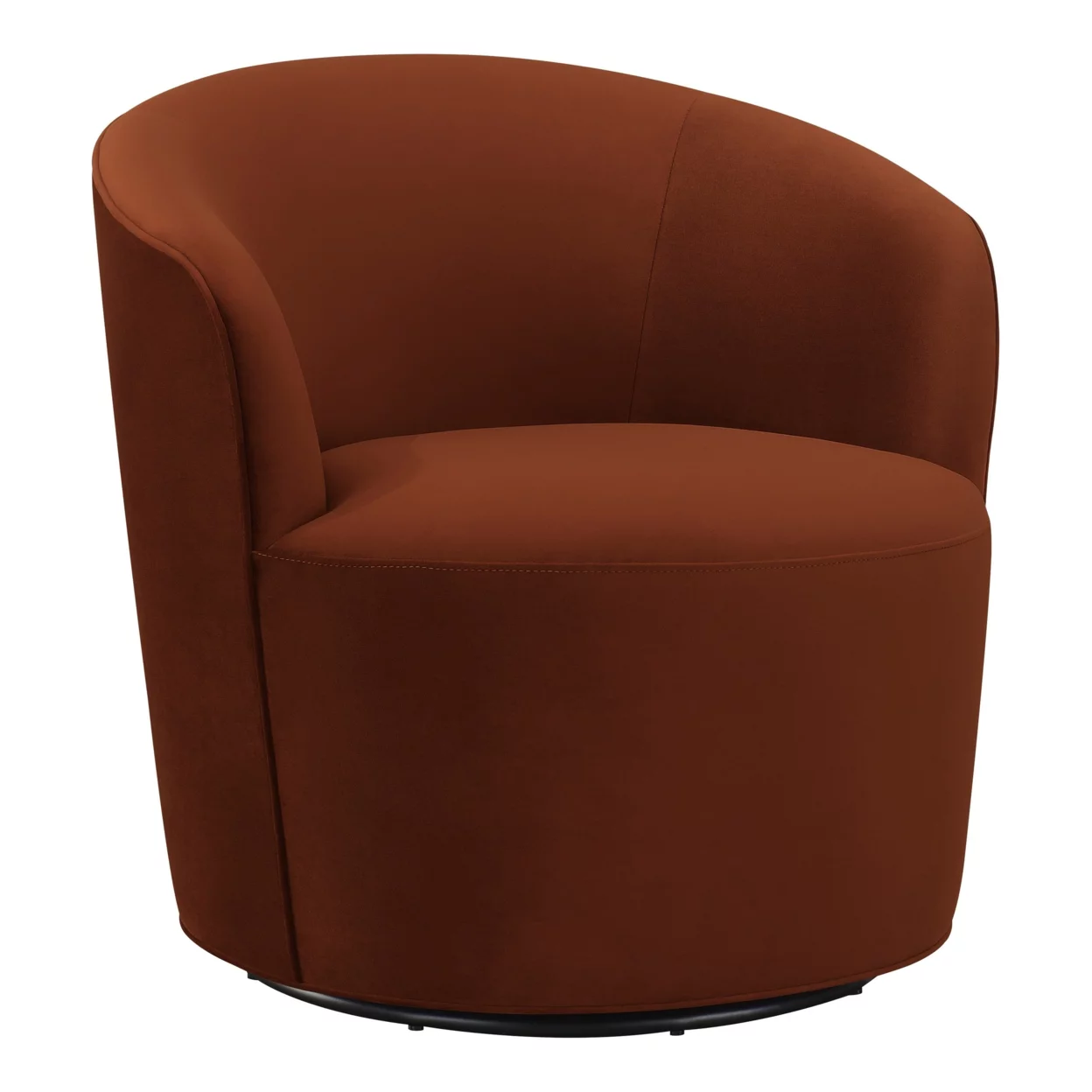 30 Inch Swivel Accent Chair Padded Barrel Style Burnished Orange Velvet- Saltoro Sherpi