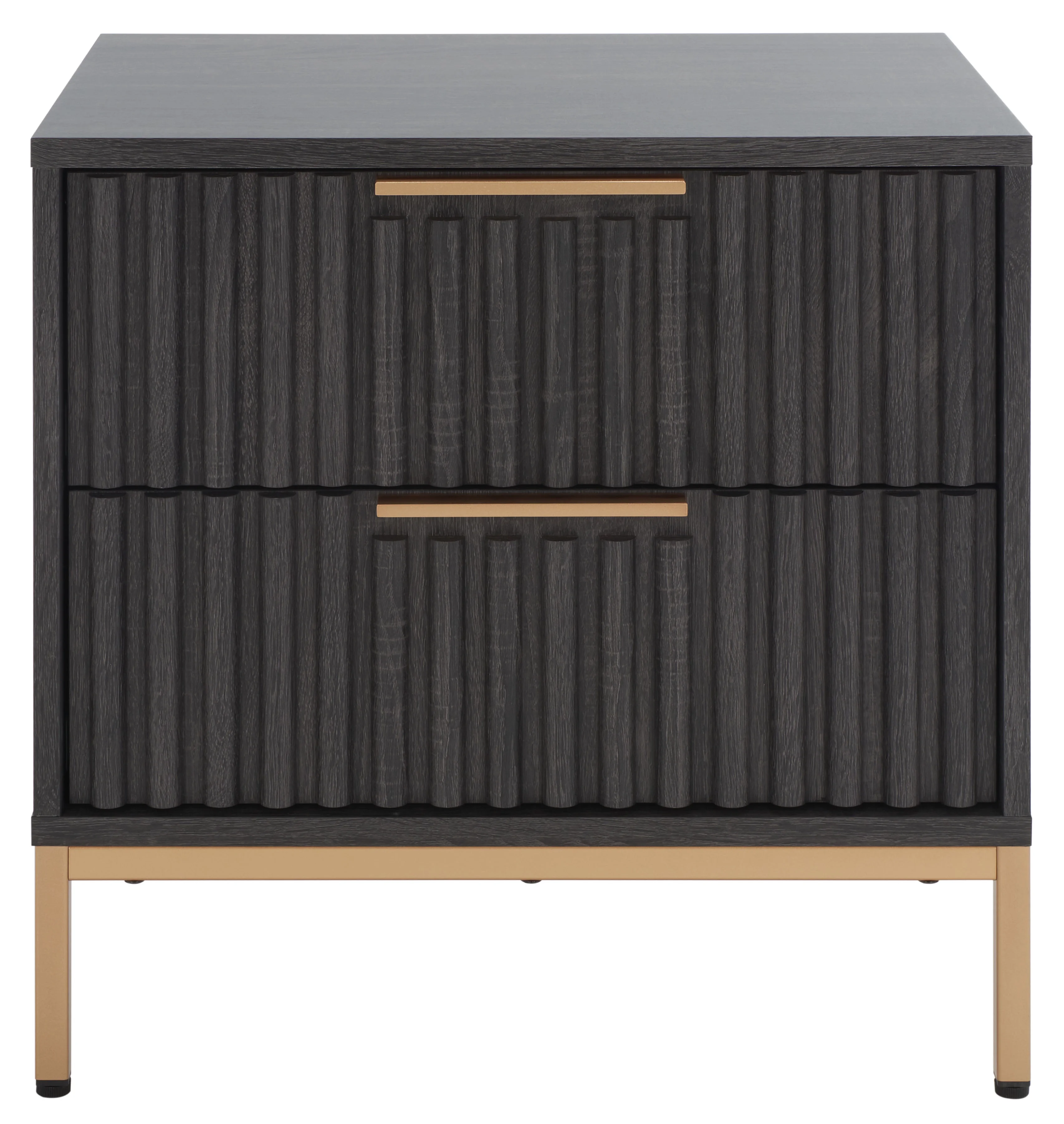 SAFAVIEH Lylia 2 Drawer Nightstand, Distressed Black/Gold Legs/Gold Handle (22.1 in. W x 15.7 in. D x 22.8 in. H)