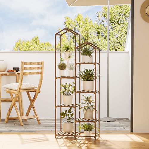 Bamworld Plant Stand Indoor Outdoor 11 Tire Tall Large Wood Plant Shelf Multi Tier Flower Stands Garden Shelves Wooden Plant Display Holder Rack for Living Room Corner