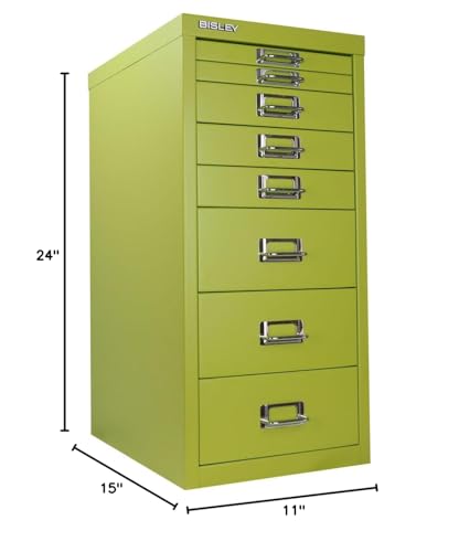 Bisley 10-Drawer Steel MultiDrawer Cabinet - Black, Chrome Pull Handles with Label Holders, Powder-Coated Steel, Removable Drawers, Fits Under Most Desks, Labels Included