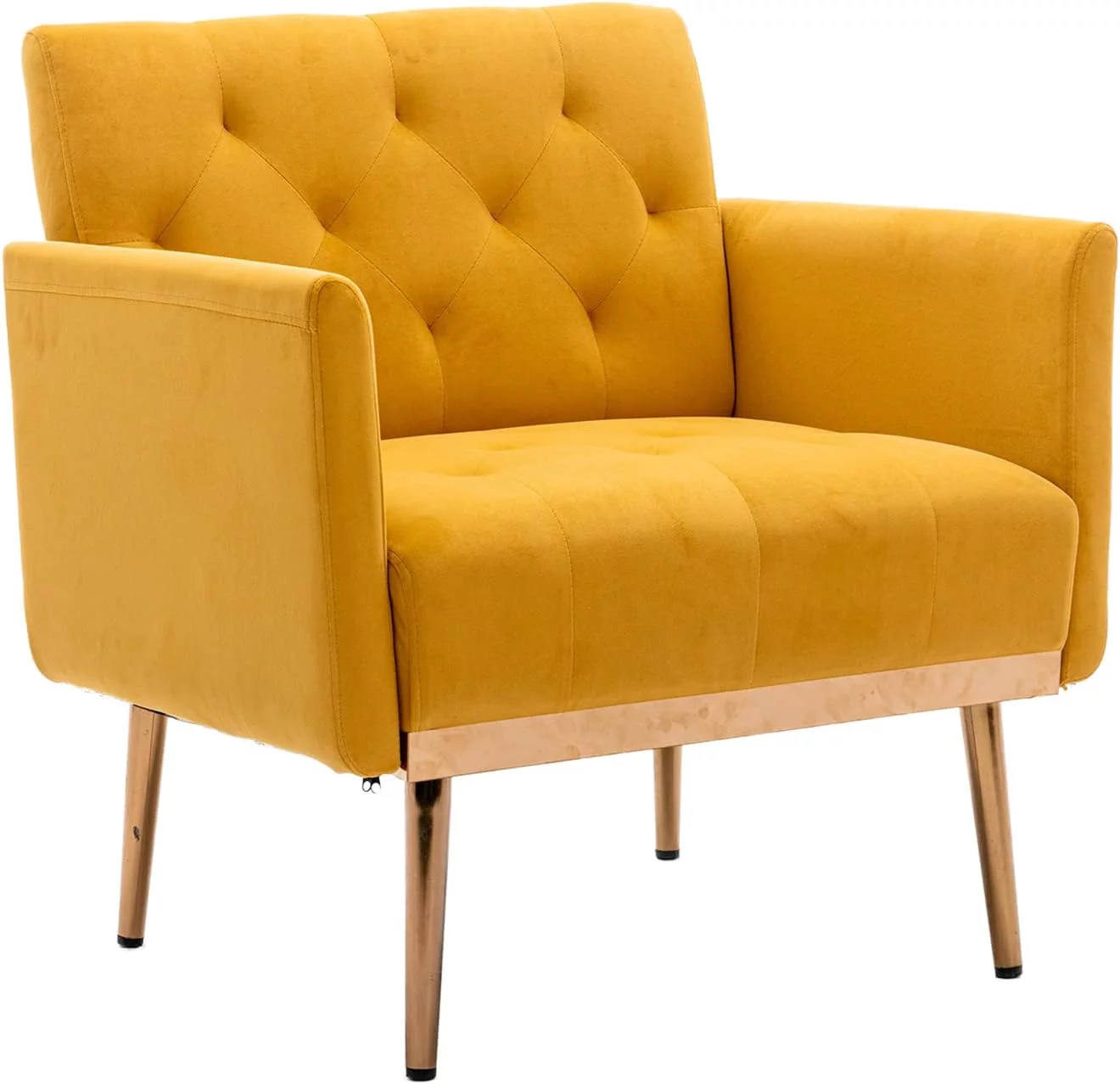 SZLIZCCC Square Velvet Accent Chair, Golden Metal Leg Single Sofa Chair, Living Room Chair, Bedroom Chair, Coffee Chair, Reception Chair
