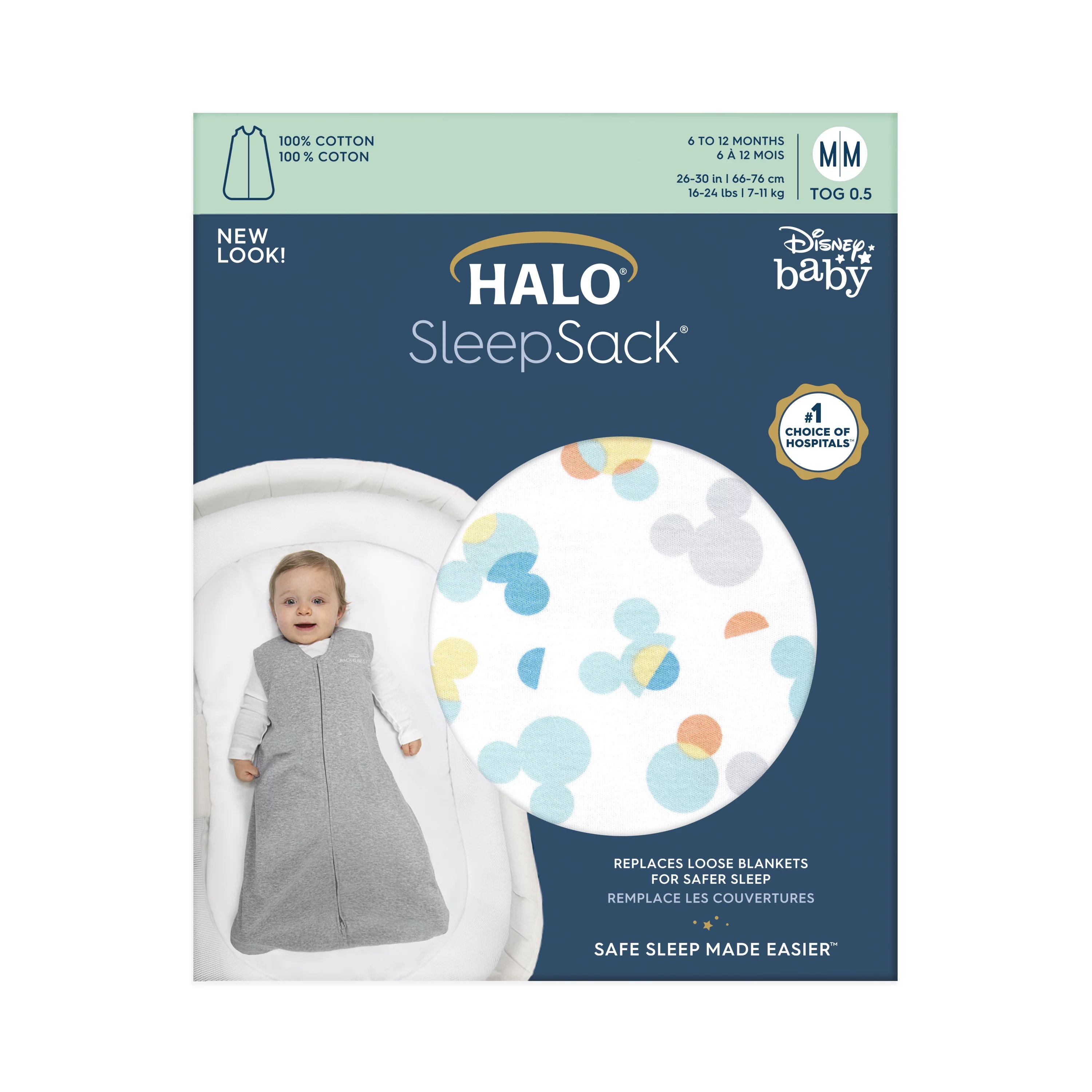 Halo® Sleepsack® x Disney Baby Wearable Blanket, 100% Cotton, Mickey Overlay, Toddler, Unisex, Large, 12-18 Months