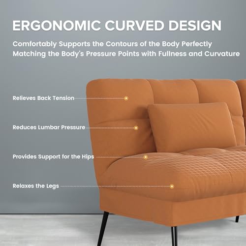 COMHOMA Convertible Sofa Bed,68″Fabric Couch with Adjustable Backrest,Loveseat Recliner Sleeper Living Room Furniture futon Set,Black