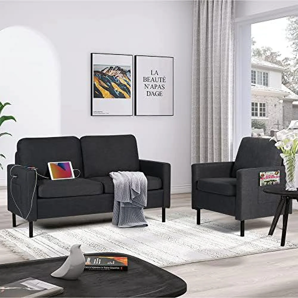 xrboomlife 72" W Sectional Sofa 3 Seat Couch  Mid Century Modern Sofa with 2 USB for Living Room Apartment Bedroom  Comfortable Small Couches for Small Spaces (Light Grey (3-Seater))