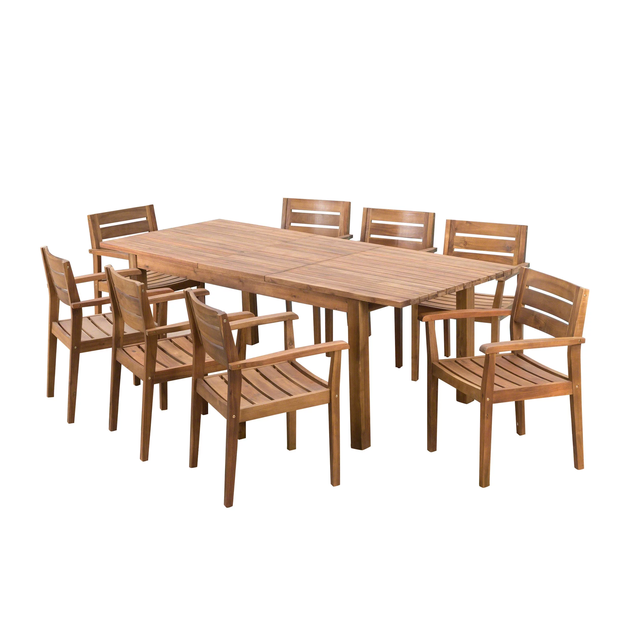 GDF Studio William Outdoor Acacia Wood 9 Piece Expandable Dining Set, Teak