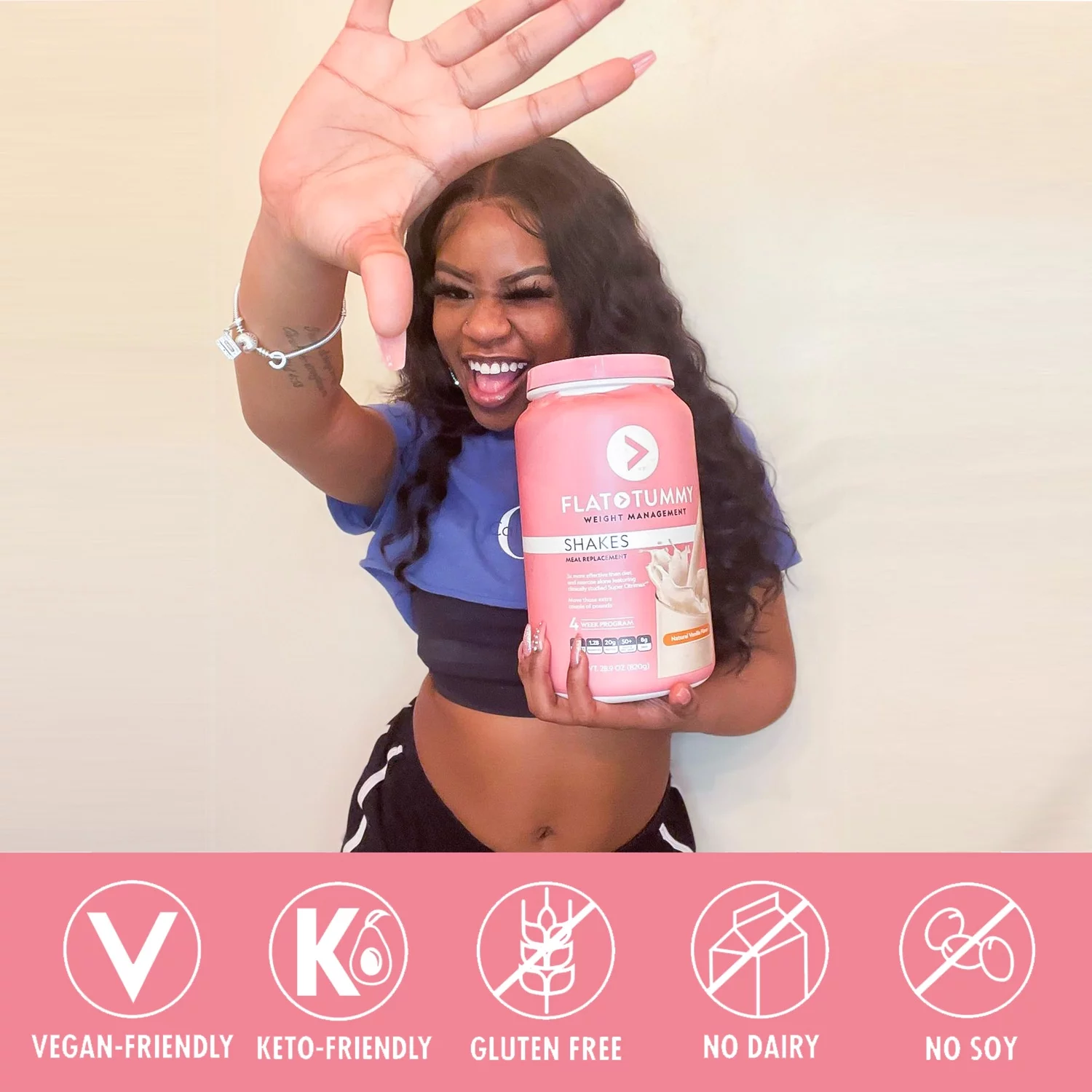 Flat Tummy Shakes, Vanilla Protein Powder - Vegan, Keto, Meal Replacement Shake