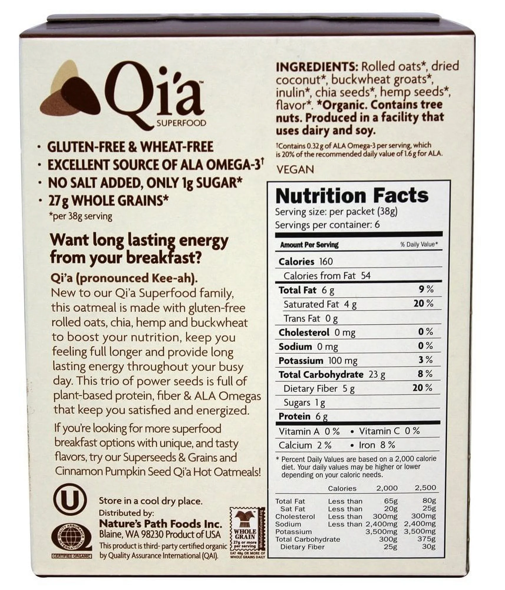 Qia Oatmeal Coconut, 8 Ounce (Pack of 6)