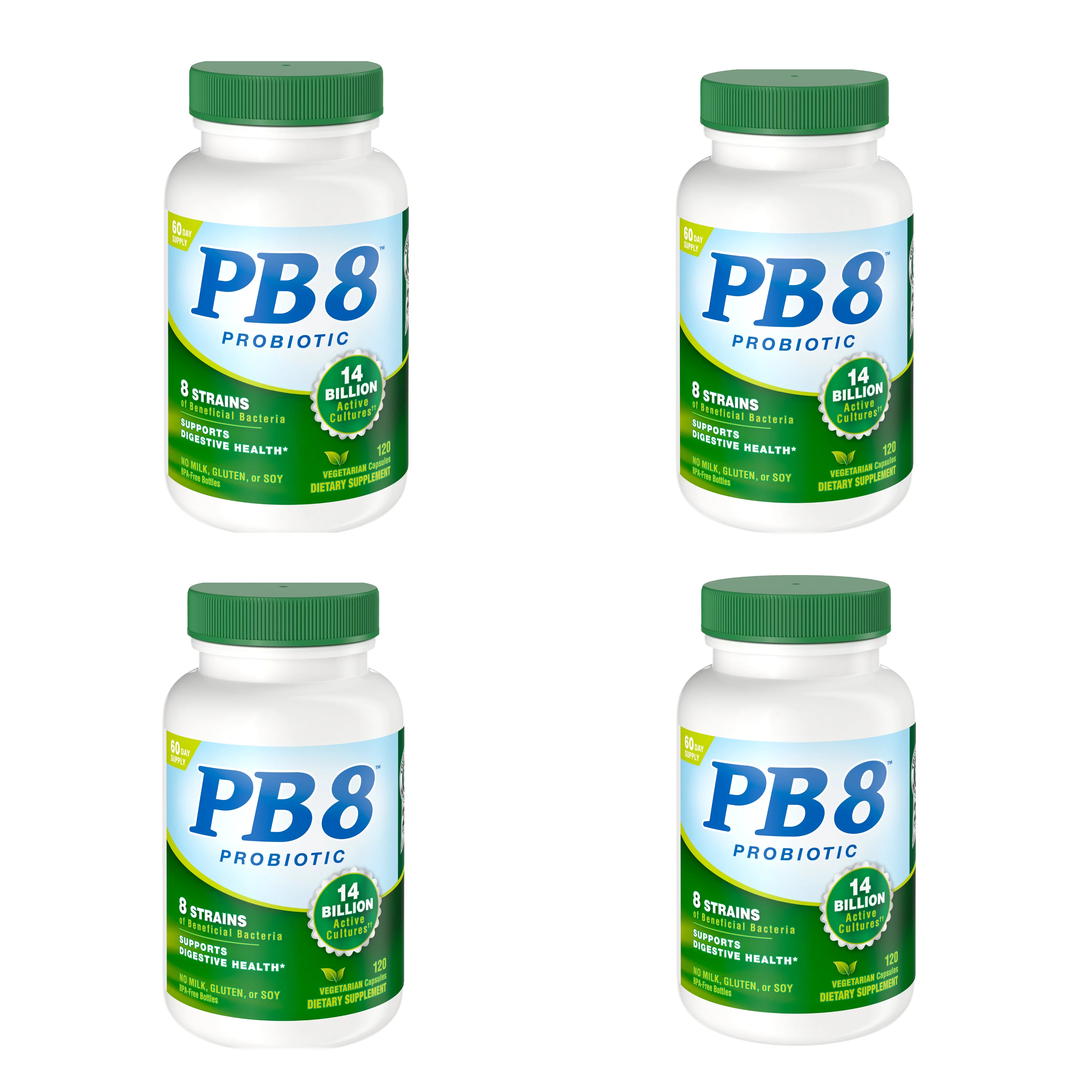 4 Pack Nutrition Now PB 8 Pro-Biotic Vegetarian Supplement, 120 Count each