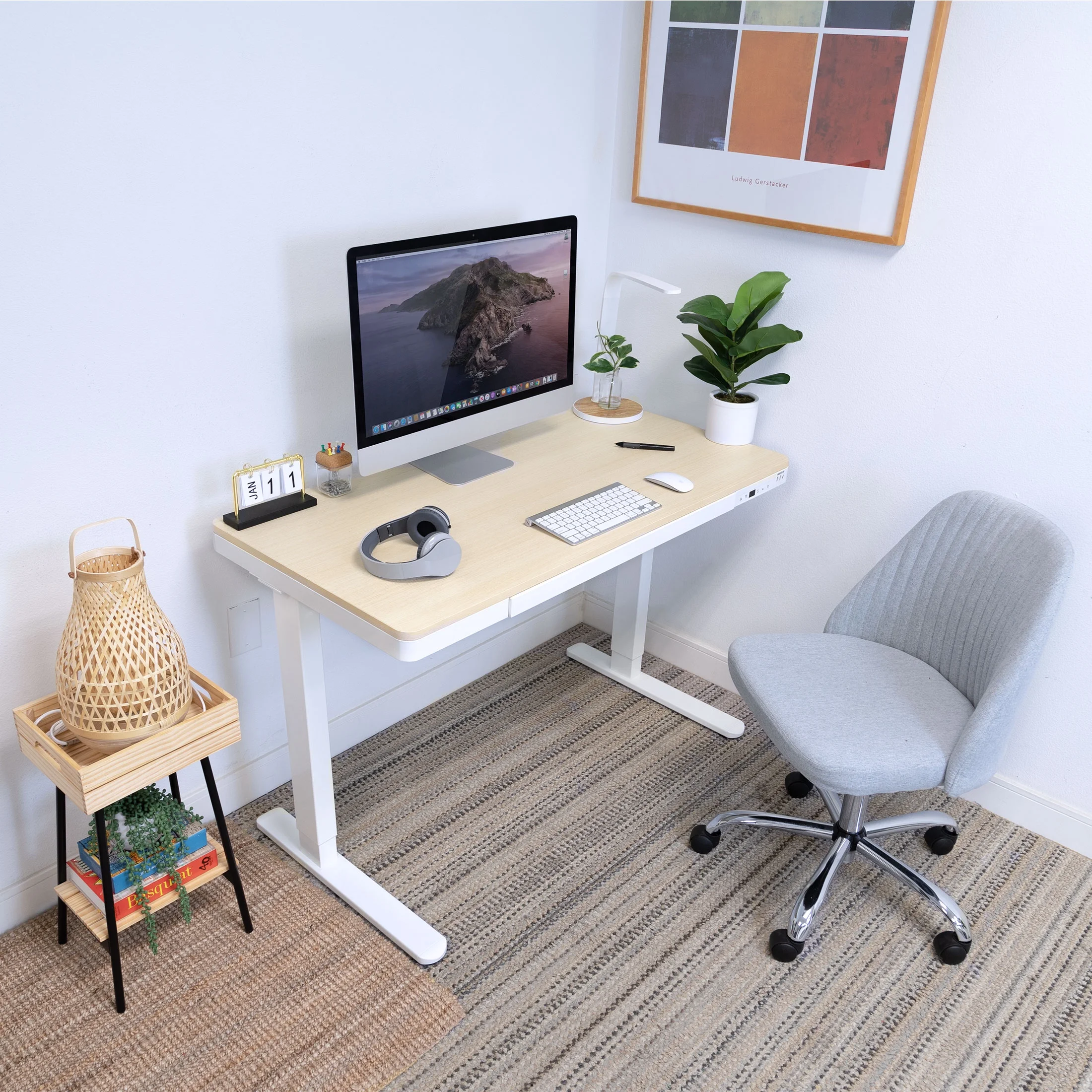 Mount-It! Compact Height Adjustable Sit-Stand Desk with Drawer USB Hub Ergonomic