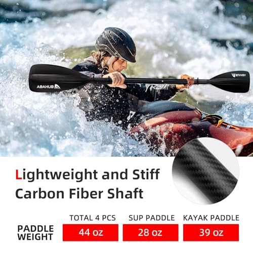 Abahub 1 x 4 Section Carbon SUP Paddle/Kayak Oar, Adjustable Stand up Paddleboard Paddles, Lightweight Carbon Shaft Black/Blue/Green/Gray/Orange/Red Plastic Blade