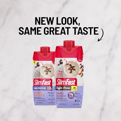 SlimFast Protein Shake, Chocolate- 20g Protein, Meal Replacement Shake Ready to Drink, High Protein with Low Carb and Low Sugar, 24 Vitamins and Minerals, 12 Count (Pack of 1) (Packaging May Vary)