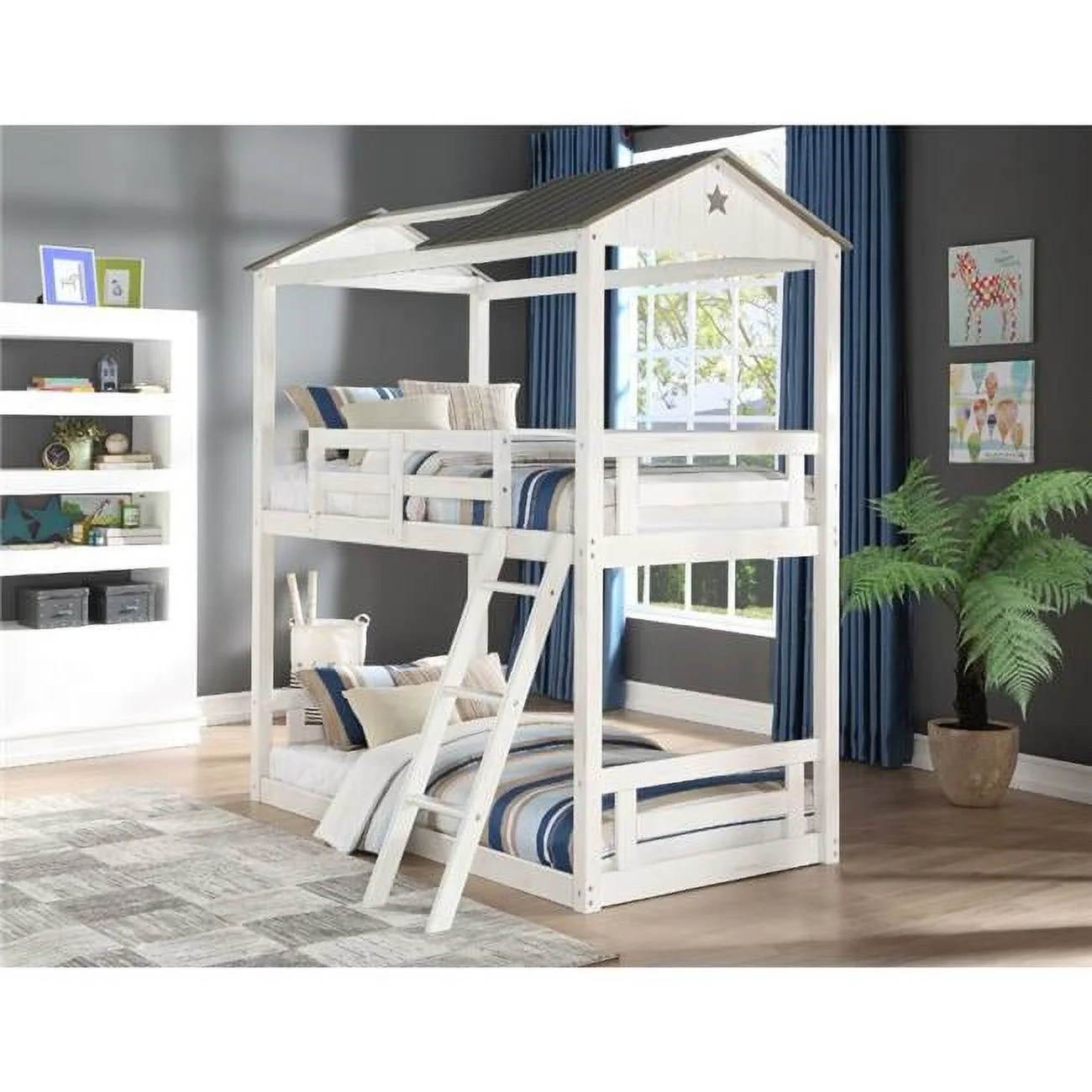 82 x 45 x 89 in. Nadine Cottage Bunk Bed, Weathered White & Washed Gray - Twin Size