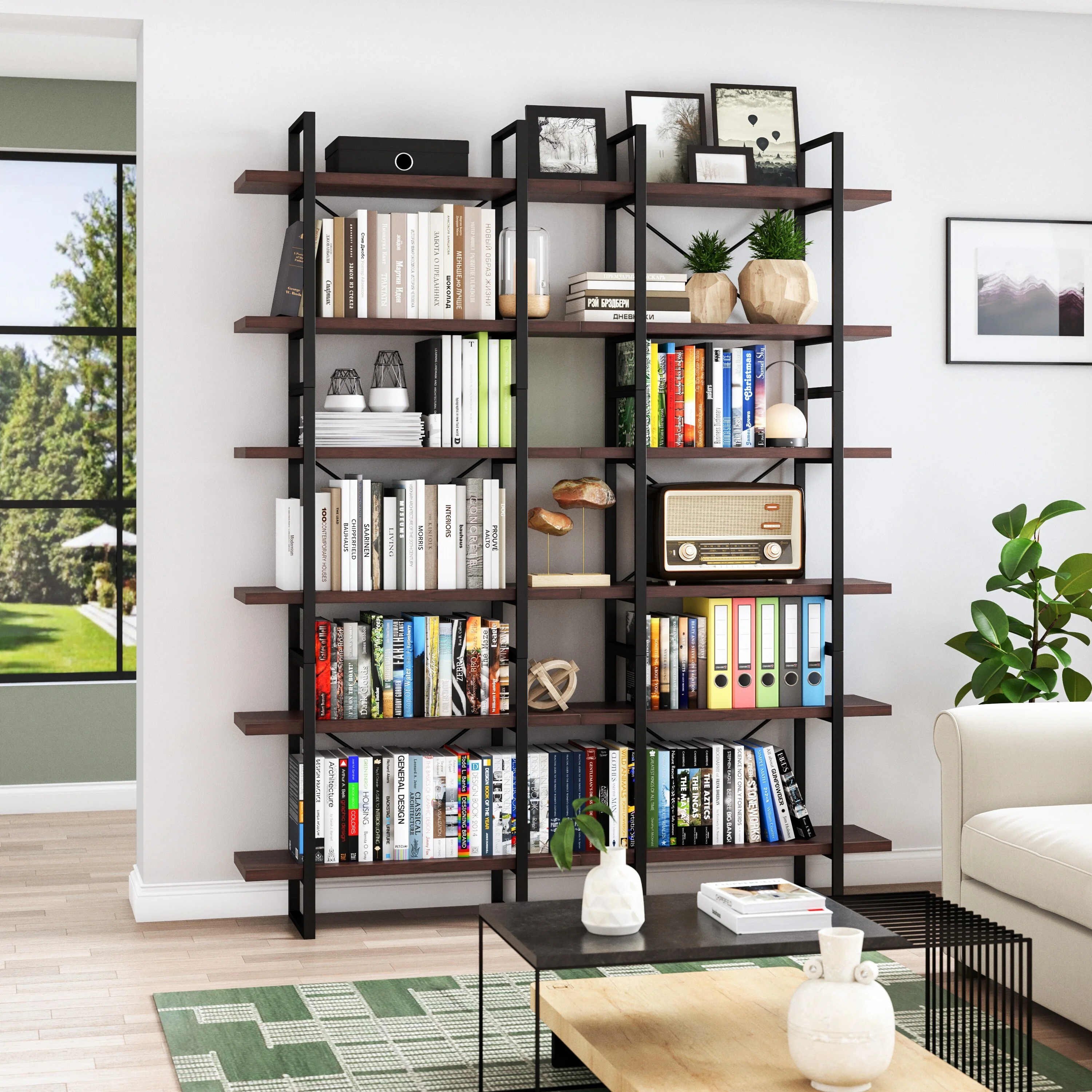 Davee Dark Walnut Color Room 6-Tiers Divider Bookcase - 85