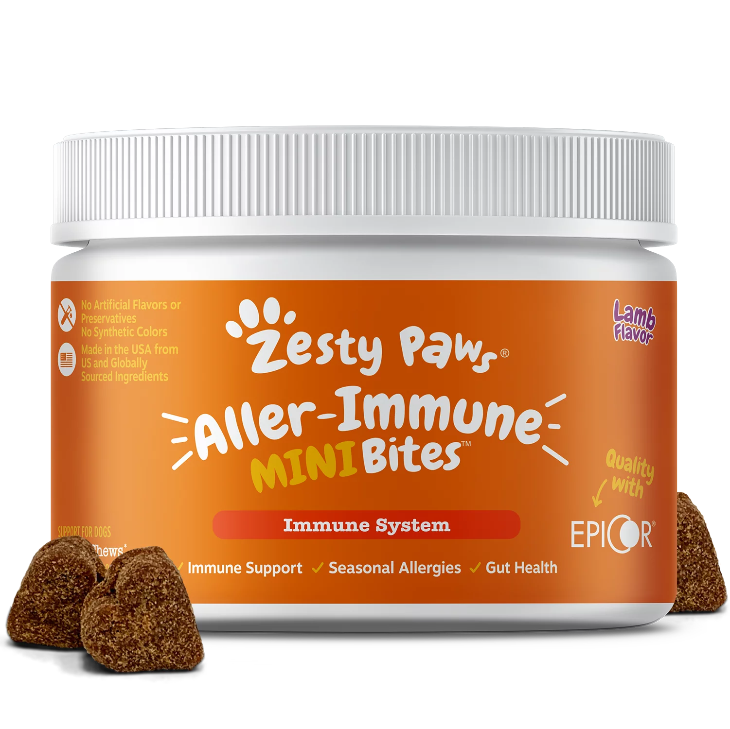 Zesty Paws Allergy & Immune Mini Bites for Small Dogs, for Seasonal Allergies, Immune + Sensitive Skin & Gut Health, Lamb Flavor, 90 Soft Chews