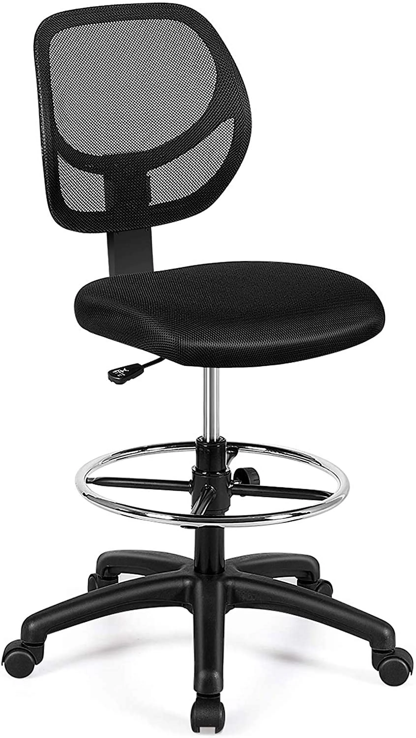 Mesh Drafting Chair, Standing Desk Chair w/Footrest Ring, Adjustable Height Chair Mid Back Tall Office Chair for Home Office, Black
