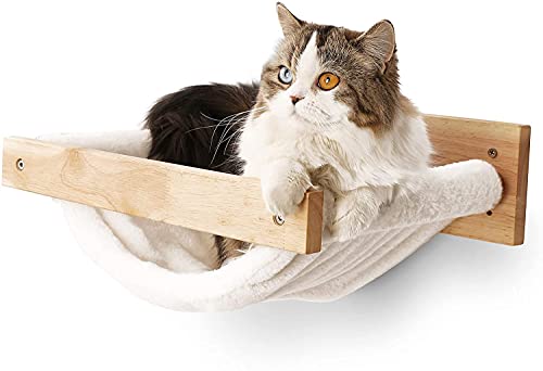 FUKUMARU Hammock Wall Mounted Cat Beds and Perches, Wooden Kitten Walls Furniture, Stable Cats Shelves for Sleeping, Playing, Climbing, and Lounging, Black Stripe