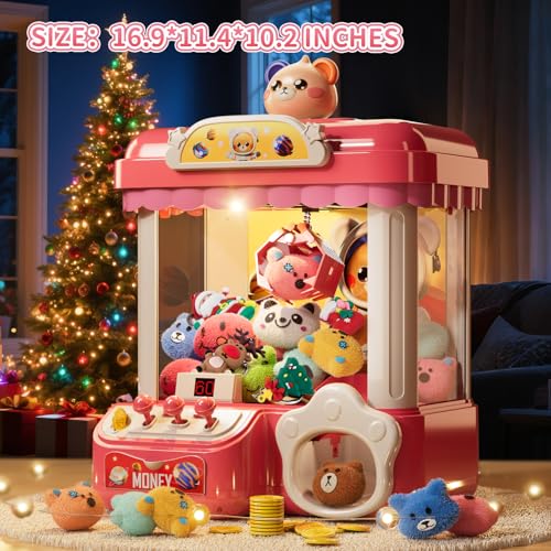Claw Machine for Kids, Mini Vending Machine with Music & 36 Mini Toys, Candy Grabber Prize Dispenser, Electronic Arcade Game Birthday Party Gifts for 3 4 5 6 7 8 Years Old