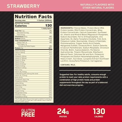 Optimum Nutrition Gold Standard Protein Shake, 24g Protein, Ready to Drink Protein Drinks, Chocolate, 11 Fl Oz, 12 Count (Pack of 1) (Packaging May Vary)