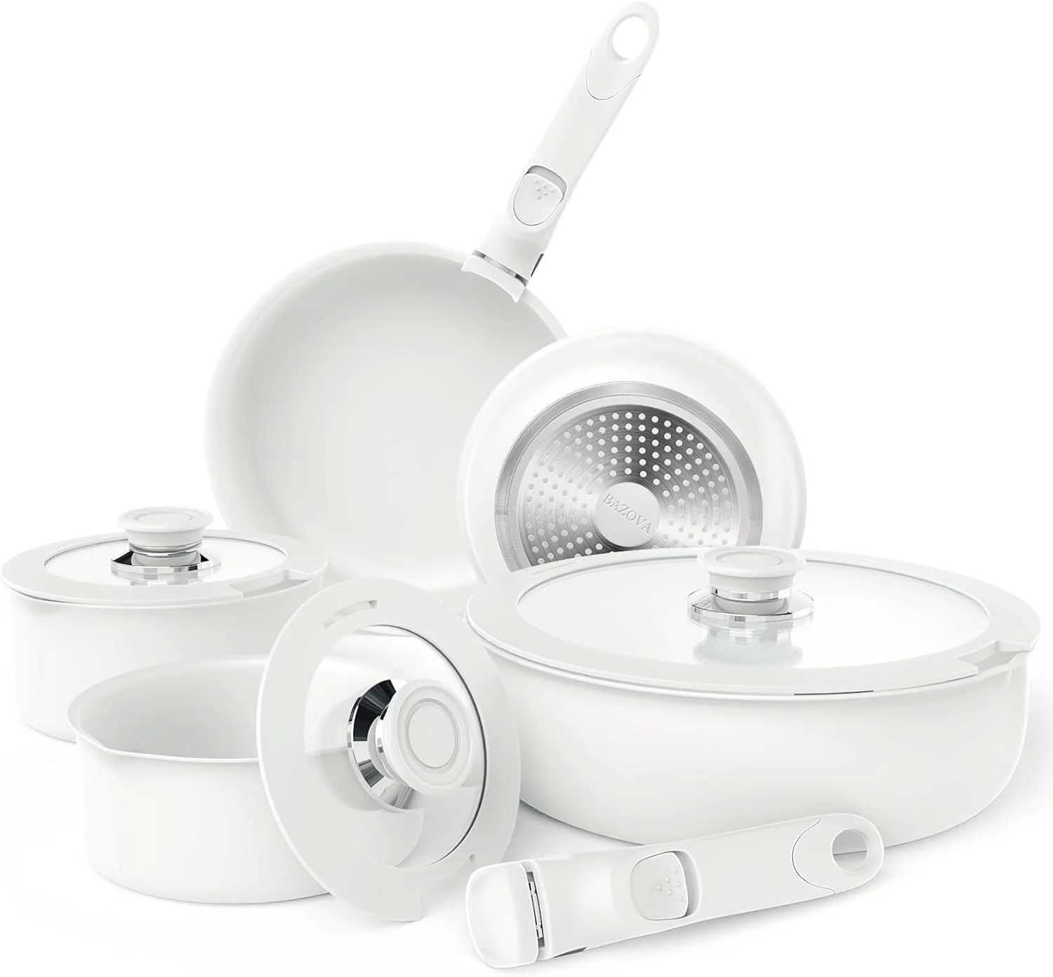 Bazova Healthy Ceramic Cookware Set,10-Pcs Nonstick Pots and Pans Set with Removable Handles,Space Saving Kitchen Set,Dishwasher/Oven Safe,PFAS Free